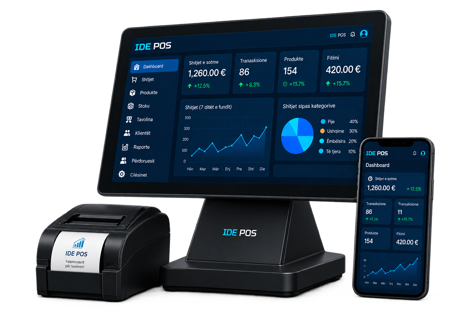 Dashboard-i IDEPOS në kompjuter dhe telefon