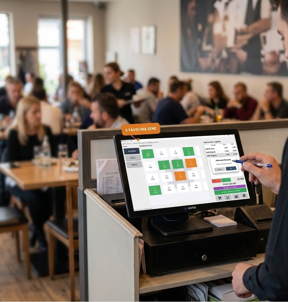 Kamarieri duke përdorur IDEPOS në tablet